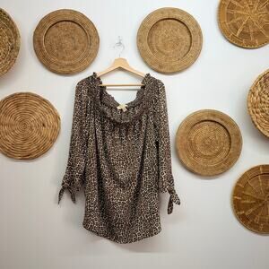 Michael Kors Leopard Print Off Shoulder Blouse Plus Size 2X